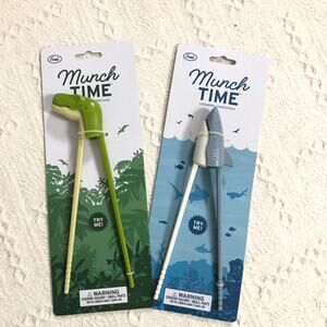 Fred Munch Time Chomping Chopsticks Bundle Shark & Dino Kids Utensils NWT Gift